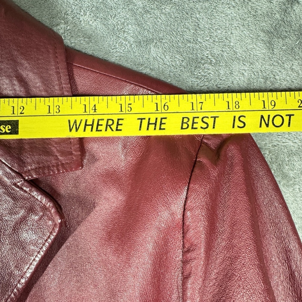 Vintage Metrostyle Red Leather Long Coat Womens 18 Button Front Jacket Retro - Picture 9 of 13